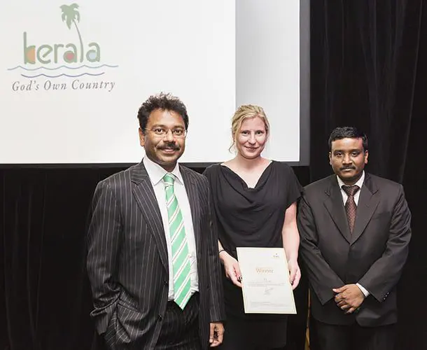 Kerala Tourism New Zealand and Australia Roadshow 2 Grand prize winner Sydney (L-R): Mr. Suman Billa, Secretary of Kerala Tourism, Lynette Gallas, Wendy Wu Tours, Dr. Vinod Bahade, Deputy Consul General of the Consulate General India Office in Sydney