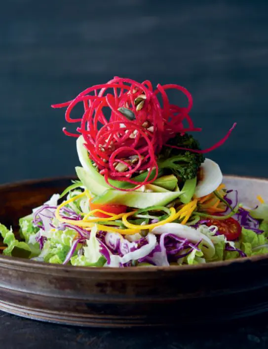 Our Big Raw Salad with Dijon Mustard and Apple Cider Vinaigrette