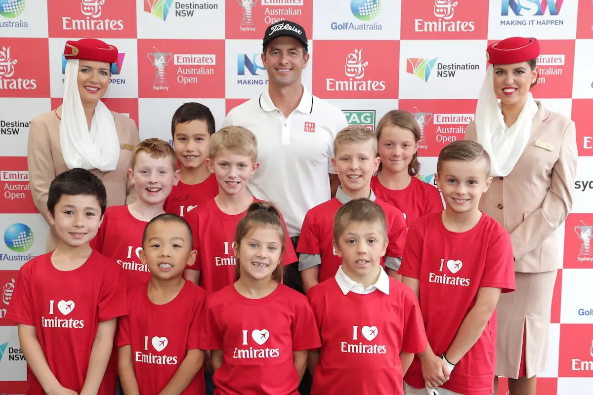 Emirates tees up for success at the Emirates Australian Open Pro-Am 2 Emirates Junior Clinic- Adam Scott with students form Woolooware Golf Club. In no particular order: Tomislav Mandic, Carlos Wong, Kiara Waring, Thomas Kelly, Christian Lenertz, Haydon Roberts, Robbie Lancaster, Taine Wihare, Leo Mullins, Lachlan Waring COPYRIGHT:Catherine Guyder