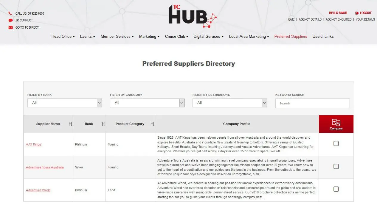 Comparing suppliers just got easier at Travellers Choice 8 tc-hub_pref-supplier-listing-page