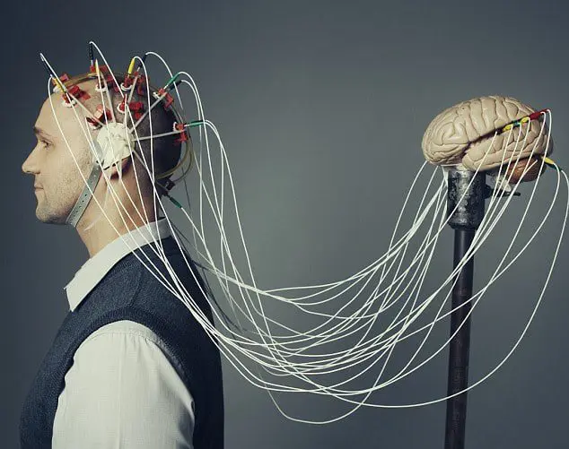 Man wearing brain hat --- Image by © Ben Hupfer/Corbis