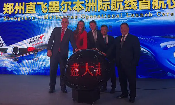 Jetstar's first flight between Melbourne & Zhengzhou, China takes off 11 Jetstar