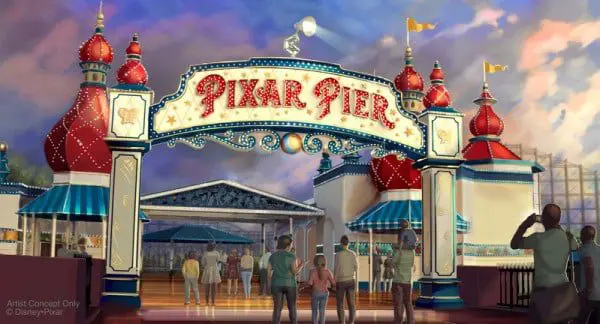 Pixar's new home to open at Disney California Adventure Park 4 PIXAR PIER MARQUEE AT DISNEY CALIFORNIA ADVENTURE (ANAHEIM, Calif.) When Pixar Pier opens on June 23 at Disney California Adventure park, guests will enter the permanent new land through a dazzling new Pixar Pier marquee. This reimagined land will feature four whimsical neighborhoods representing beloved Pixar stories with newly themed attractions, foods and merchandise. The Pixar Pier marquee will be topped with the iconic Pixar lamp later in the year. (DisneyPixar/Disneyland Resort) (PRNewsfoto/Disneyland Resort)