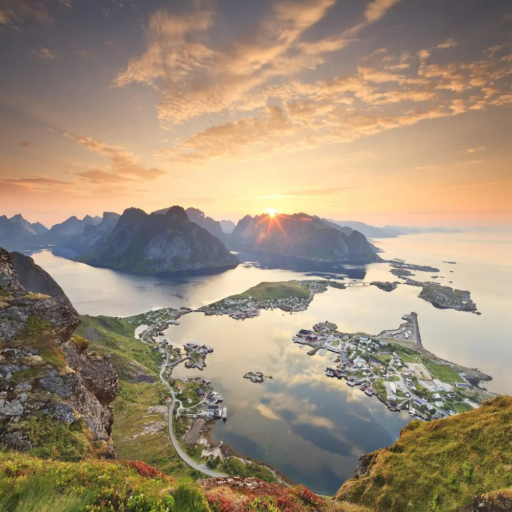 Win a bottle of bubbly with PONANT and Creative Cruising 2 Lofoten Islands Mountains Sunset eStock RM