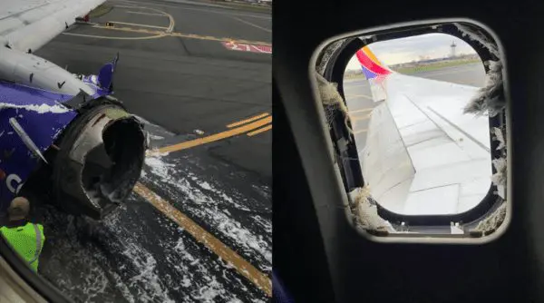 A woman passes after being partially sucked out of a plane window