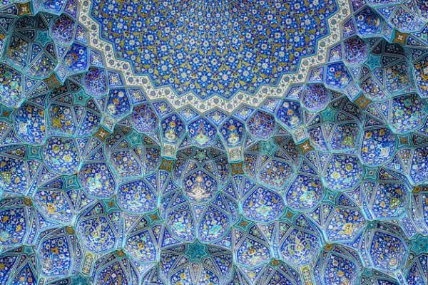 Tilework at Shah Mosque on Imam Square, Isfahan, Iran