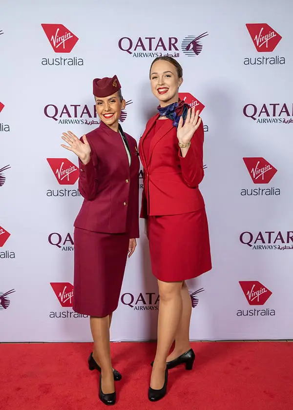 Qatar Airways and Virgin Australia crew members at BNE.