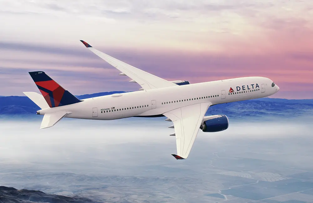 Delta Air Lines A350-900 aircraft in the sky.