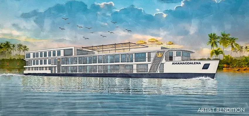 AmaWaterways launches 2026 river cruise season early with new ships, extensions & excursions on the horizon 2 Artist impression of AmaMagalena river cruise ship on the Magdalena River in Colombia