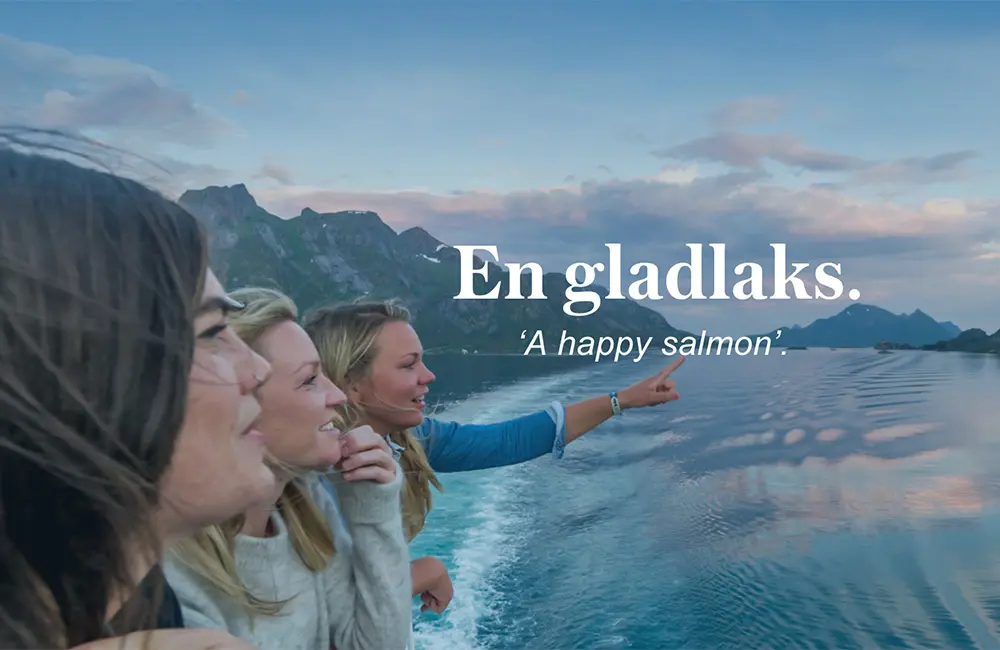 Hurtigruten Group executives visit Sydney to outline future direction 3 Three women on a Hurtigruten cruise ship in Norway with Norwegian and English text over image.