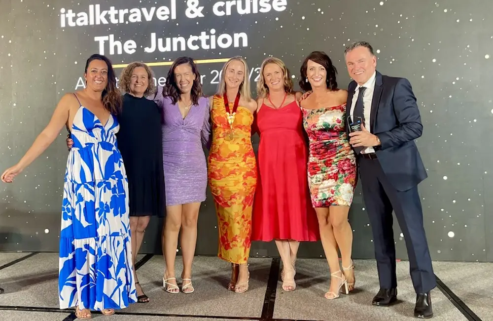 Nearly 1M Aussies to get one-stop Europe flights for the first time - and travel agents can't wait 3 The italktravel & Cruise The Junction team receiving its award.