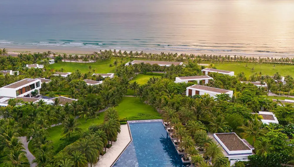 Wellness-centred haven: Vietnam welcomes its inaugural Westin Resort & Spa 2 Aerial view of The Westin Resort and Spa Cam Ranh pool at sunrise.