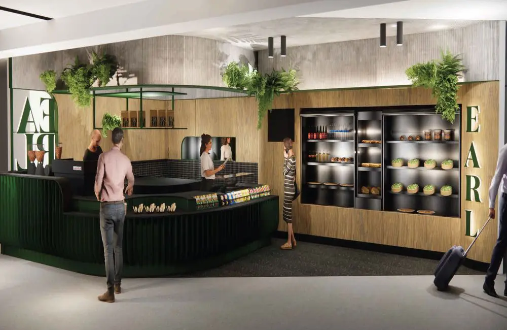 SYD onboards four new eateries to T1 International Terminal by the end of 2024 1 Render of the EARL dining concept at Sydney Airport T1 International Terminal.