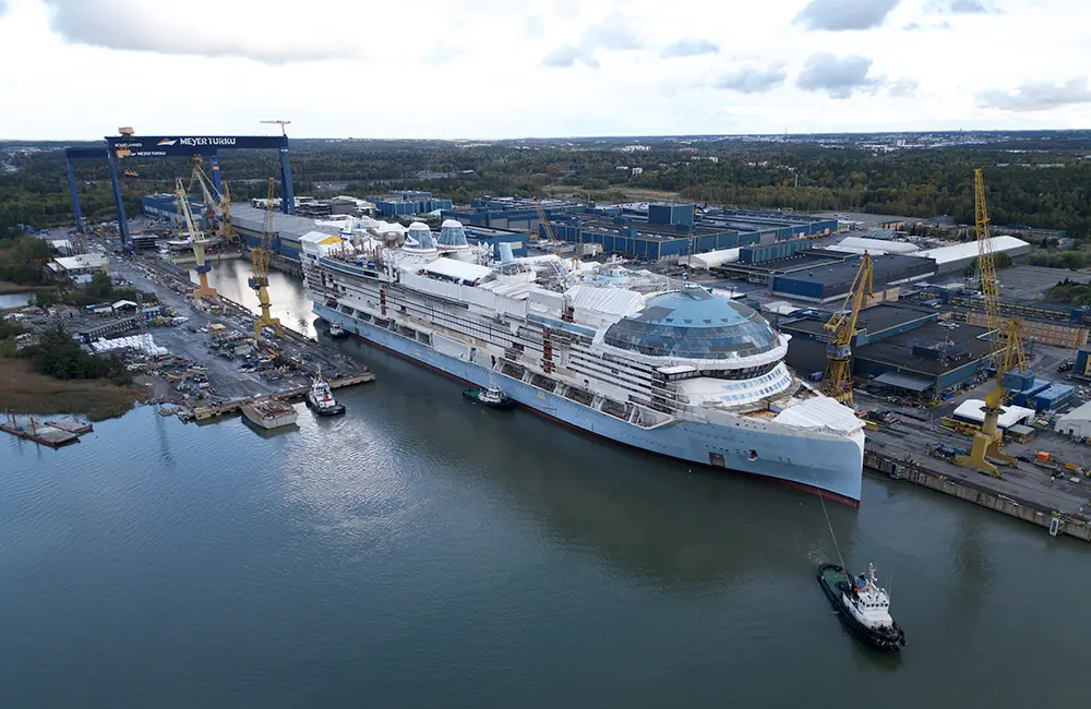 Stellar start: Star of the Seas makes a splash on first float-out in Finland 2 RCI Star of the Seas float out aerial