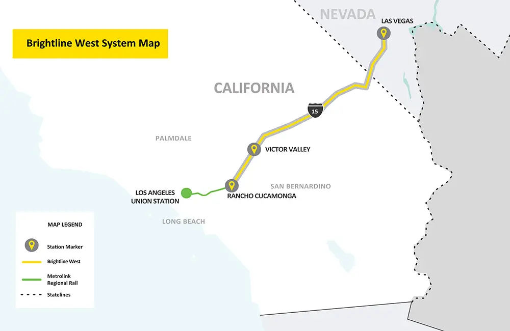 LA–Las Vegas in 2 hours, baby! High-speed train on track to debut by 2028 2 Brightline West route map.