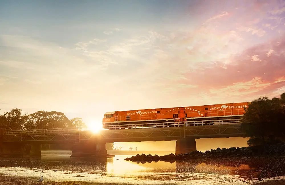 Great Southern train in Boambee Creek, NSW. Image: Journey Beyond Rail