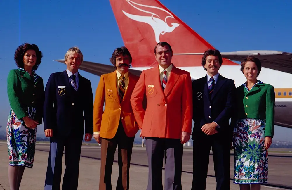 From runway to runway: Qantas uniform gets a makeover – but who’s designing it? 3 Retro runway: Qantas' 1970s uniforms brought a pop of colour and flair to the skies. Could the next uniform draw inspiration from this vibrant era...and it's facial hair?