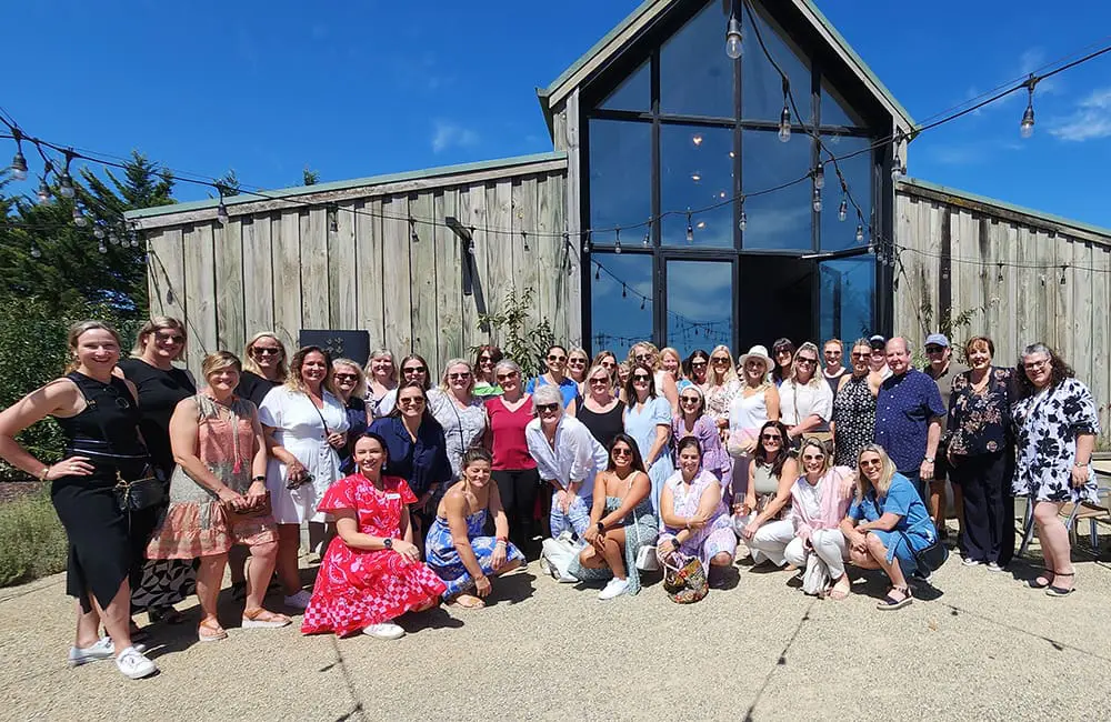 The Victorian home-based agents group assembled outside the cellar door at Tokar Estate in the Yarra Valley.