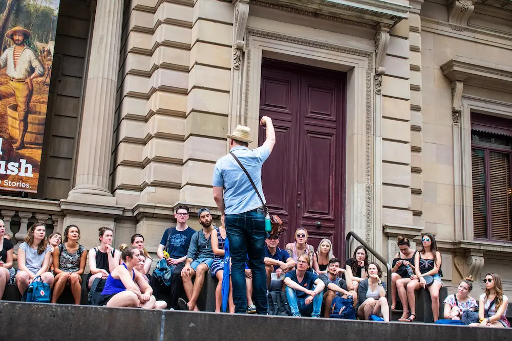 Record growth in travel and tourism businesses - but do survival rates tell a different story? 1 A tour group in Melbourne.