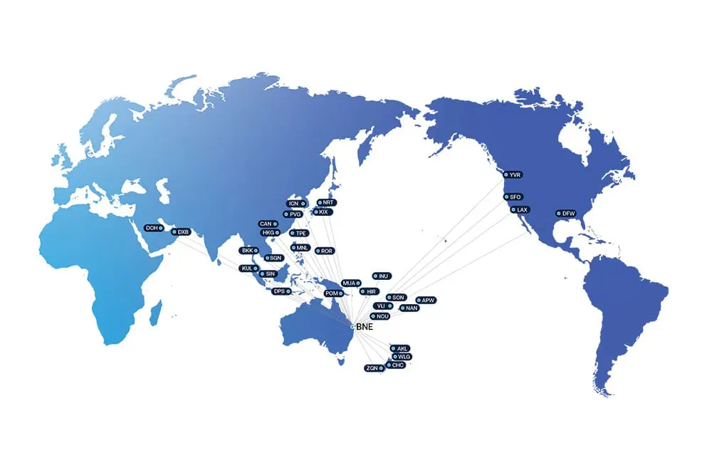 BNE back to 33 direct international destinations with return of Asian airline & route 2 Brisbane Airport International Network Map – BNE
