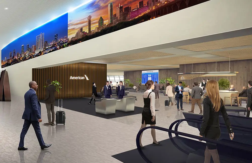 "World’s largest airline hub": American & DFW's new state-of-the-art terminal landing in 2027 1 Render of American Airlines lounge entrance at Terminal F in DFW.