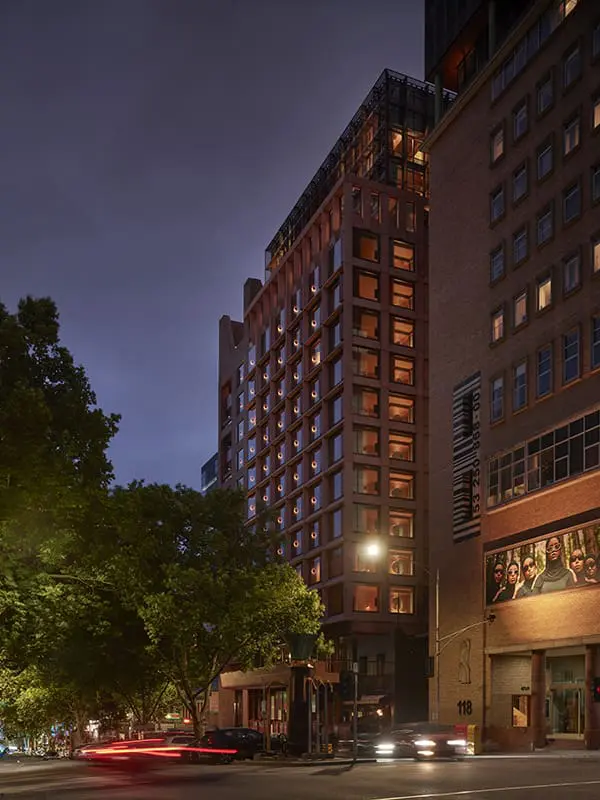 Ennismore's Hyde hotel brand has just debuted in Australia in this capital city 1 Ennismore's Hyde Melbourne Place hotel at night.