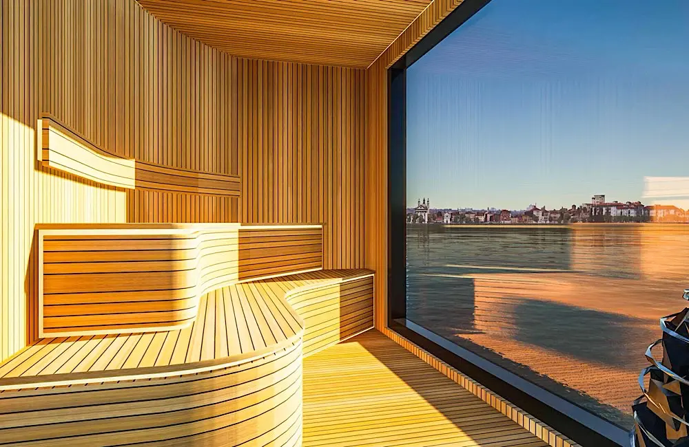 National Geographic-Lindblad Expeditions launches first-ever European river sailings 1 Scenic sauna views Connect’s river-facing sauna offers panoramic views of Europe’s historic towns—without leaving the heat.