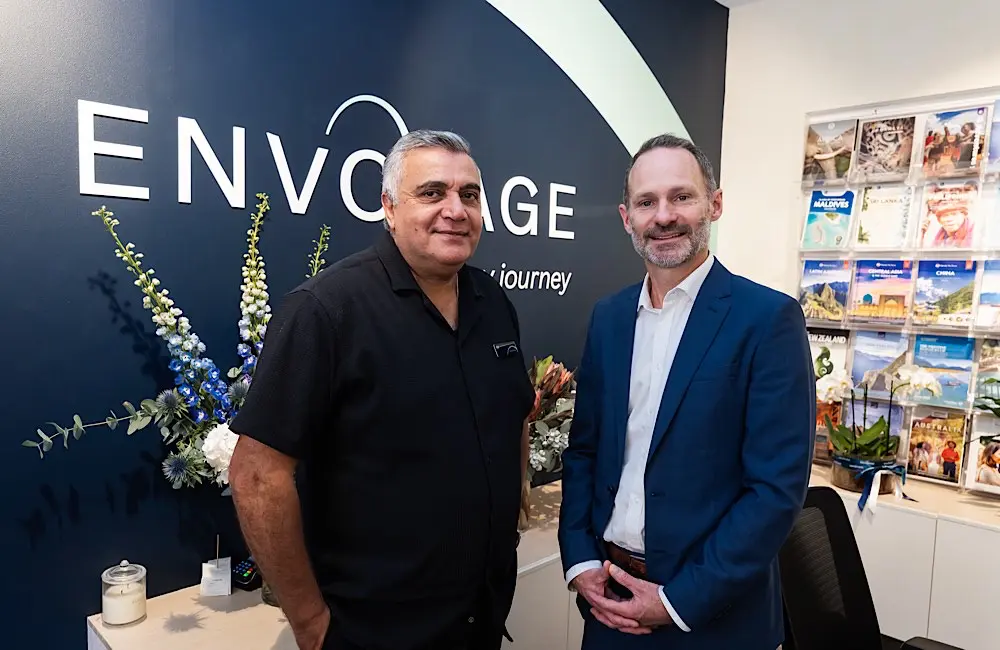 Envoyage opens three new Sydney stores as agents report early uplift 1 Envoyage Miranda Co-Director Ibi Selim with Envoyage Australia General Manager Nick Queale at the newly opened store.