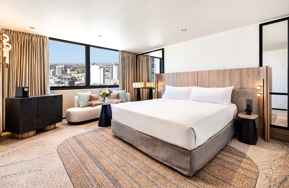 Pan Pacific reveals the two-year, $50M full makeover of its largest Aussie hotel 3 Premier Room at Pan Pacific Perth.