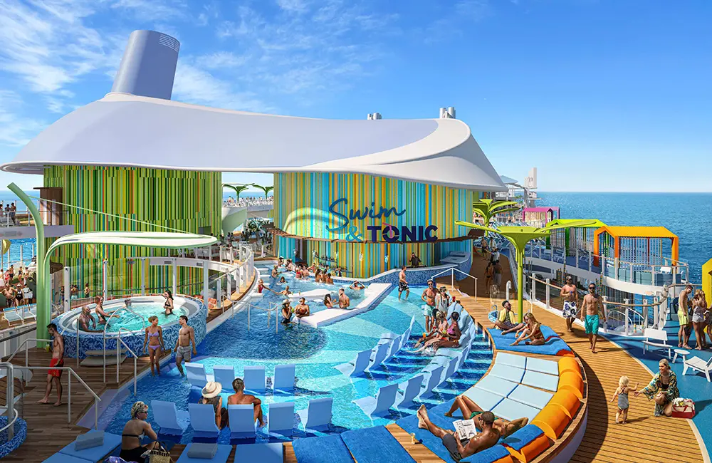 Setting the stage (and table): Star of the Seas spotlights new show & dining delights 2 Render of Swim & Tonic, a swim-up bar in Star of the Sea's Chill Island.
