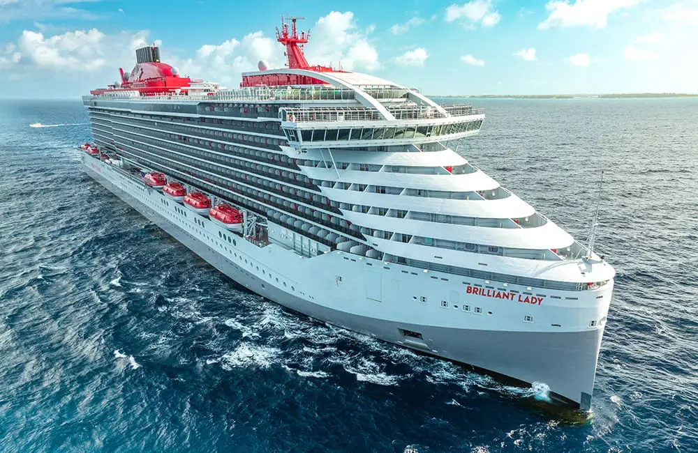 Zig-a-zig-ahoy! Virgin Voyages brings Spice Girl & soul diva to celebration cruises; unveils newly named 2026 voyage 2 Virgin Voyages Brilliant Lady cruise ship at sea.
