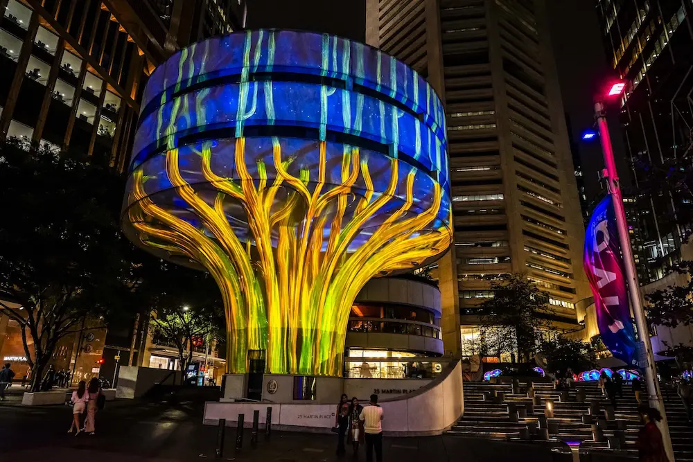 Vivid Sydney 2025: Lights on for 15th anniversary amid weather woes 5 BioDream is a psychedelic dreamscape inspired by human connection and the importance of friendship, nature and the symbolic meanings in water and immersion, and the extraordinary possibilities that exist in the process of rebirth and growth after significant loss. Artist - Ample Projects