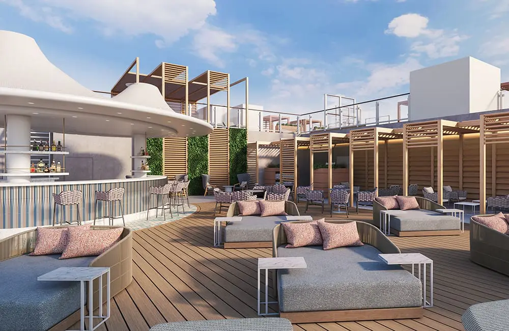 NCL updates, ahoy! Norwegian Epic & Pride of America get a glow-up before 2025 summer season 1 Render of Vibes Beach Club on Norwegian Epic.