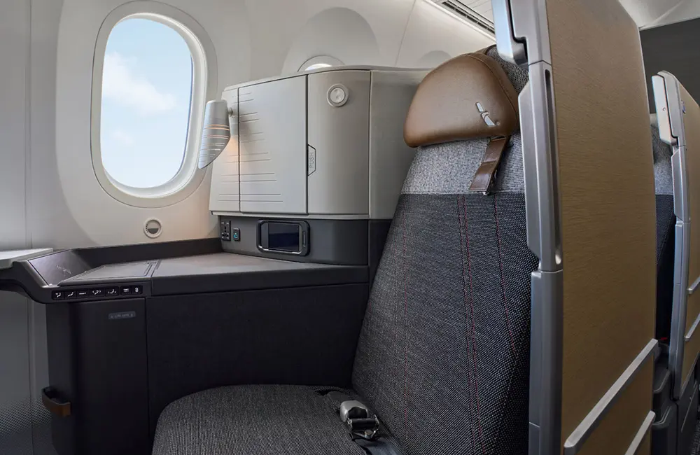Flying just got an upgrade: American’s Australia-bound premium B787 aircraft debuts 3 Close-up of American Airlines Flagship Suite seat.