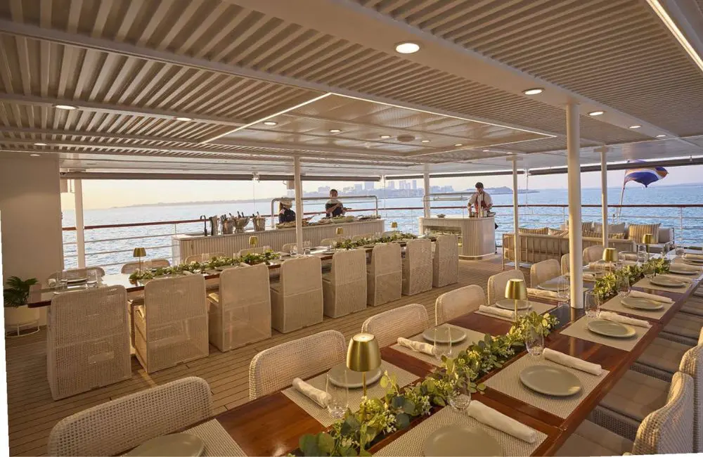 First look at Pearl Expeditions' new luxury expedition yacht Paspaley Pearl 2 Dining on Paspaley Pearl