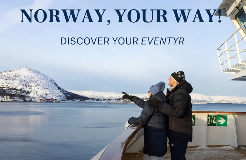 Nor-way! Hurtigruten launches new OBC campaign to craft your own Norwegian adventure 1 Campaign image of couple on cruise ship for Hurtigruten's Norway, Your Way campaign