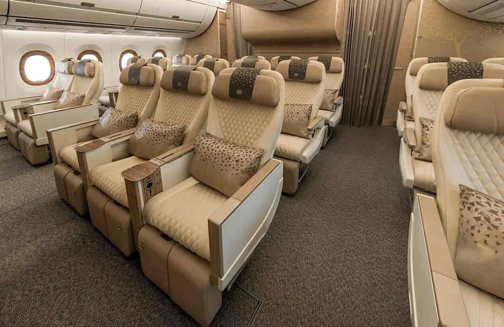 A first look at Emirates' A350 cabin and rollout plans 2 The Emirates A350 on display features 21 Premium Economy seats.