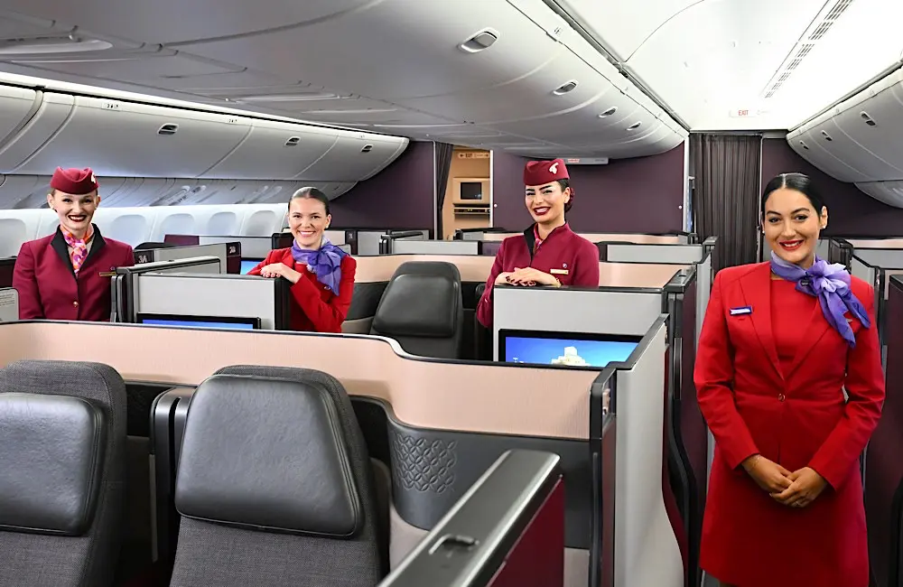 Virgin's new Brisbane–Doha flight unlocks 170 destinations: Here’s what’s onboard 2 Qsuite Business Class gets the red carpet treatment as Virgin Australia and Qatar Airways crew preview the inflight experience offered on VA1-29.