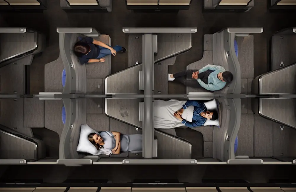 ANA reveals world's largest business seats for Aussie-bound B787s 4 1-2-1 layout with alternating seat orientation maximises cabin space while ensuring direct aisle access for every passenger. ANA