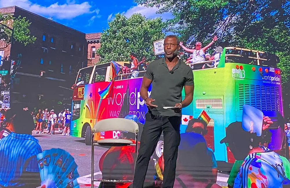 Destination DC boss: Why the travel industry should focus on the positive experiences that the USA delivers 3 Destination DC President & CEO Elliott Ferguson against the WorldPride 2025 backdrop. Image: Cassie Tannenberg