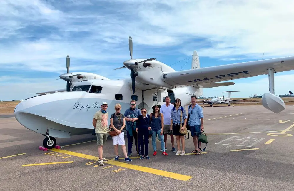 First look at Pearl Expeditions' new luxury expedition yacht Paspaley Pearl 1 Karryon's Sally Macmillan (second from left) is among the first group to experience Paspaley Pearl