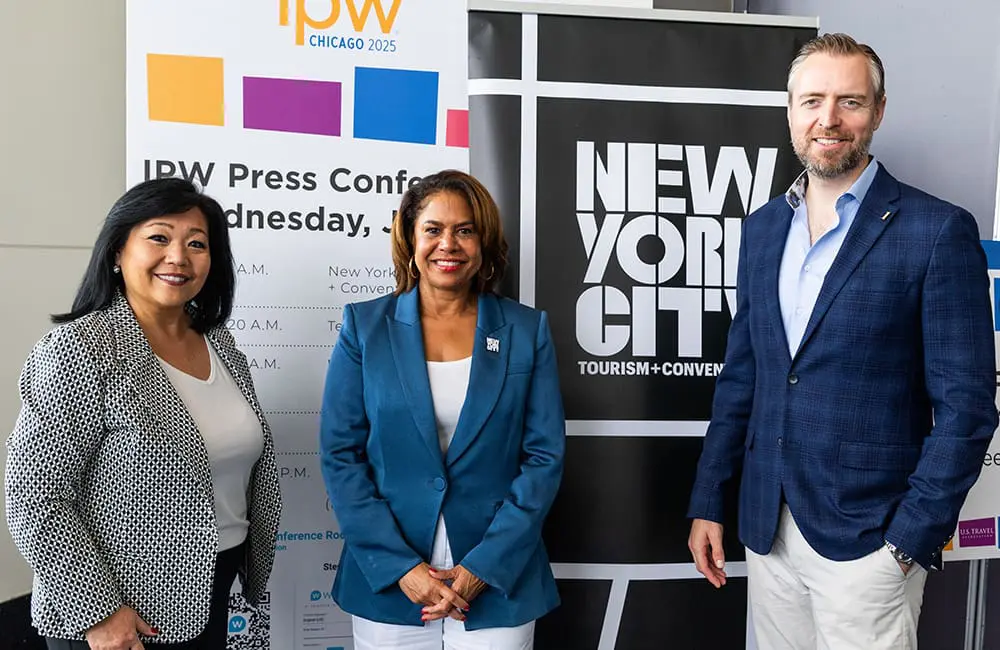 NYC targets luxury travellers for strategic tourism recovery as it hits 97% of 2019 levels 3 NYC Tourism + Conventions President & CEO Julie Coker (centre) with representatives from Waldorf Astoria New York & 1Hotel. Image: Natasha Moustache for NYC Tourism + Conventions