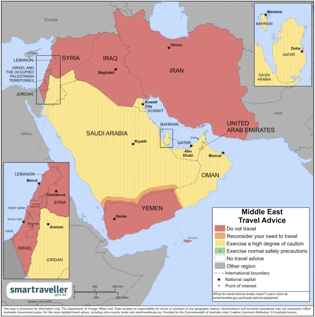 Australian govt ups travel advice level for the Middle East's "safest" country 2 Screen grab of Smartraveller website.