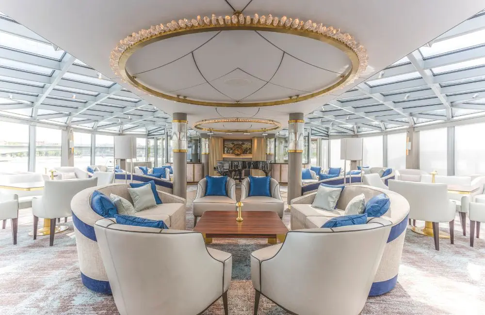 All you need to know about the newest name in luxury river cruising: Riverside Luxury Cruises 2 Riverside Bach Palm Court lounge