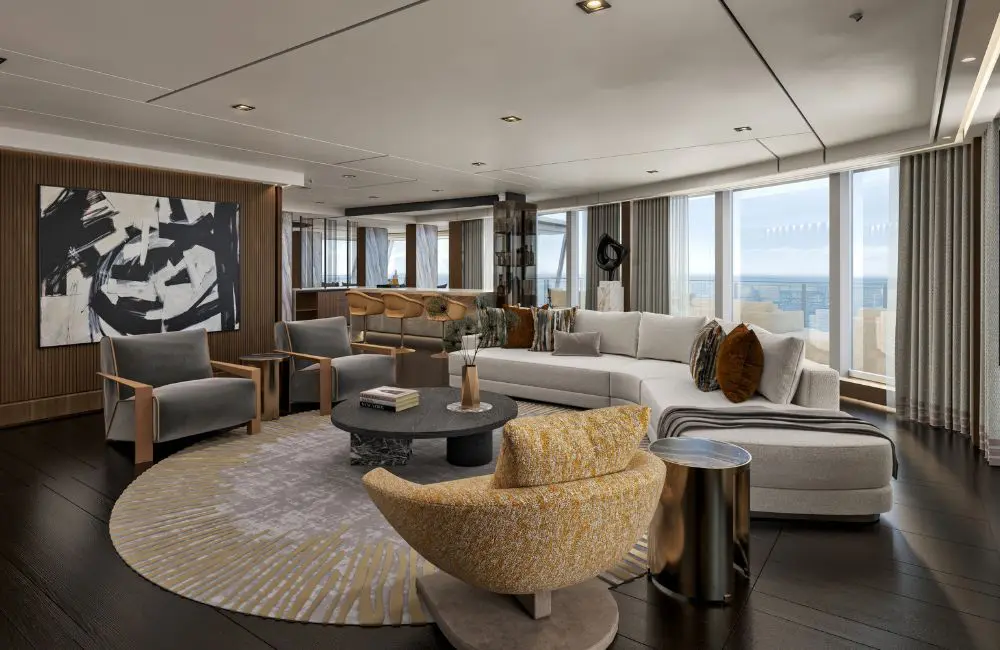 Inside Regent's largest all-inclusive, luxury cruise ship suite with floating tub and private elevator 2 The living area in the new suite