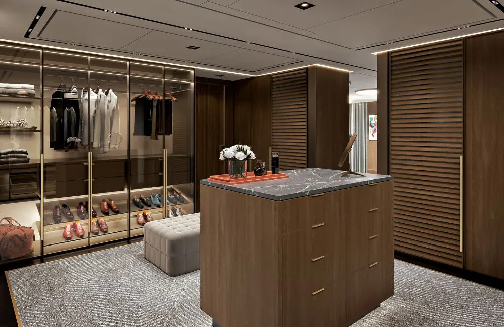 Inside Regent's largest all-inclusive, luxury cruise ship suite with floating tub and private elevator 3 Skyview Regent Suite walk-in wardrobe