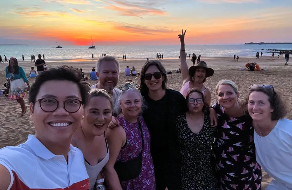 NT rolls out first-ever Aboriginal Tourism Product Awareness Program famil 4 ATPAP famil group take a selfie at Darwin beach sunset. Image: Tourism NT
