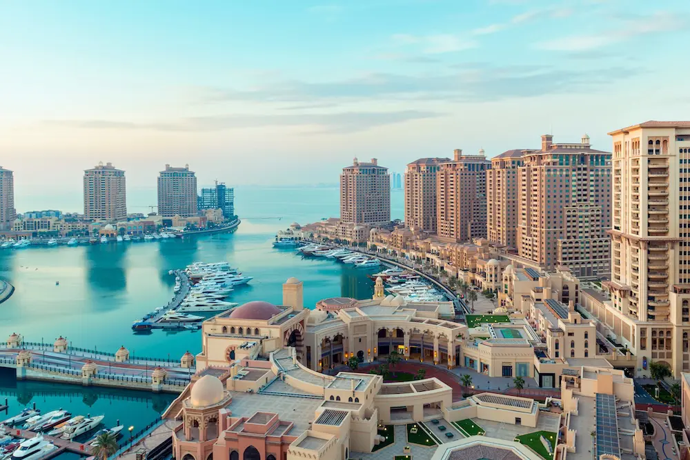 DFAT raises travel alert level for popular stopover for Australians 2 Aerial view of Pearl Qatar Porto Arabia