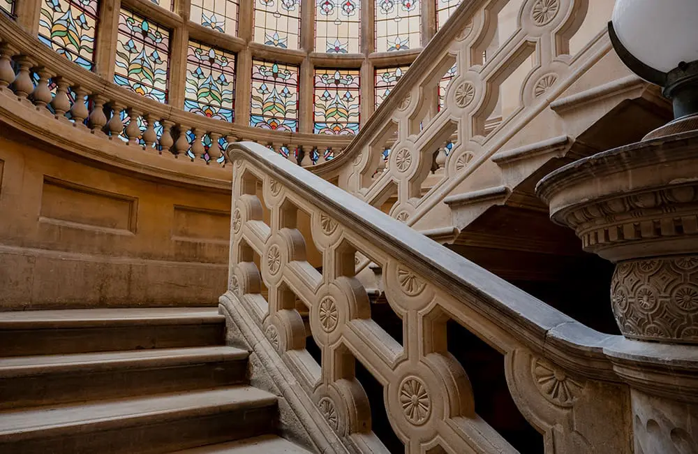 G’day UK! Aussie TFE Hotels beds down in UK market with first Adina properties in 2025 2 Close-up of staircase and stained-glass windows at The Hobson Cambridge by Adina. Image: TFE Hotels