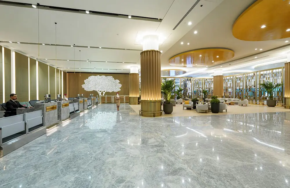 Elevated experience from check-in to lounge to cabin: Emirates First debuts at Dubai Airport 2 The check-in counters at Emirates First check-in area at Dubai International Airport.